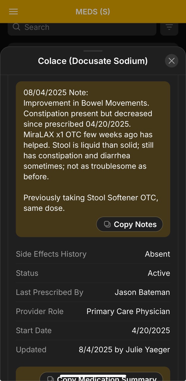Medications Detail Page (Colace Specs)